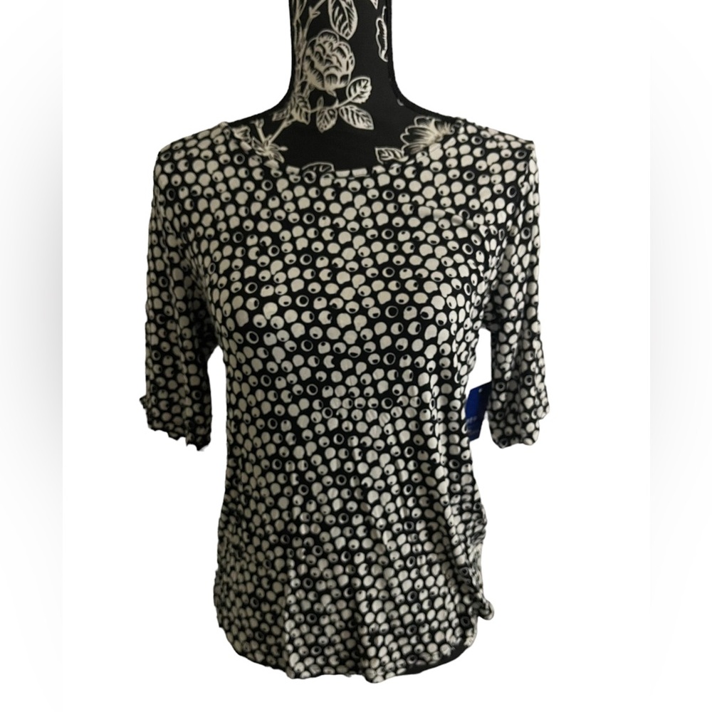 Apt. 9 Essential Elbow Sleeve Tee Black White Circles Dots Stretchy Medium NWT
